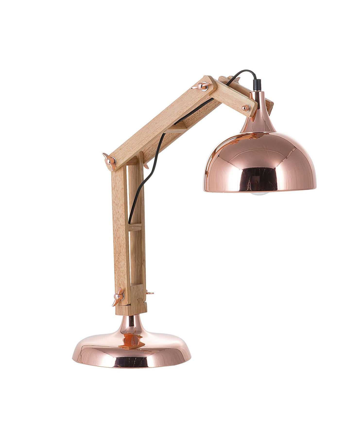 Desk Lamp Copper Wood Swing Arm Table Light With Adjustable Elegant Metal Shade