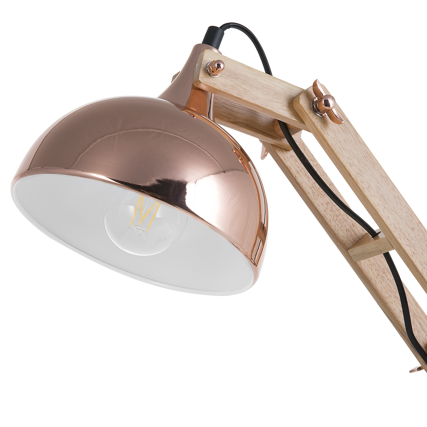Desk Lamp Copper Wood Swing Arm Table Light With Adjustable Elegant Metal Shade