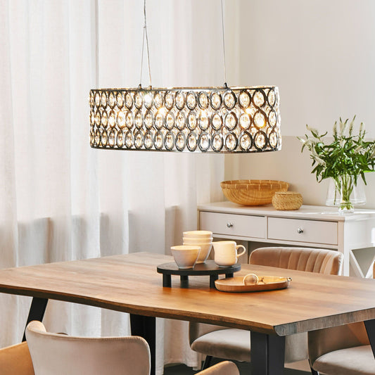 Hanging Light Pendant Lamp Silver Acrylic Crystals Open Round Shade Eclectic Design