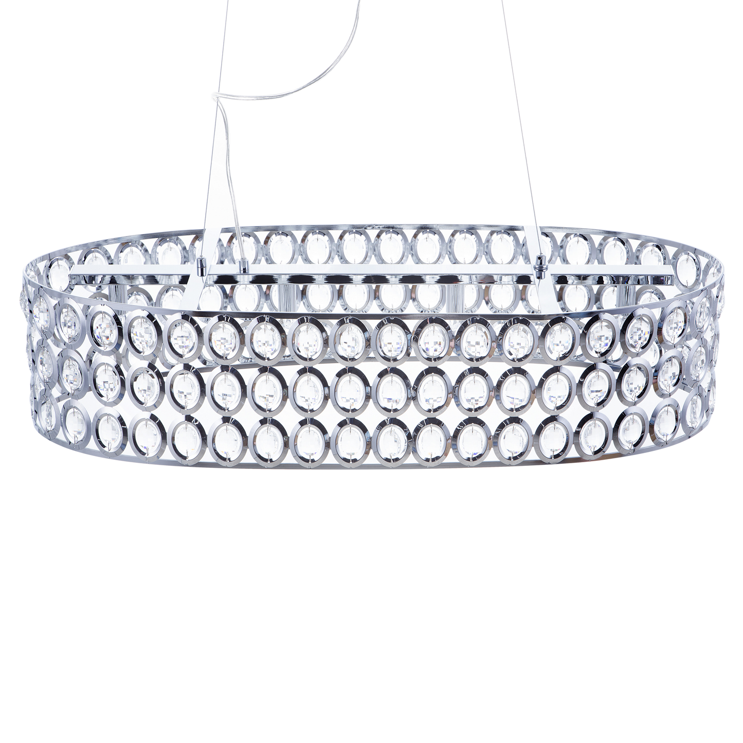 Hanging Light Pendant Lamp Silver Acrylic Crystals Open Round Shade Eclectic Design