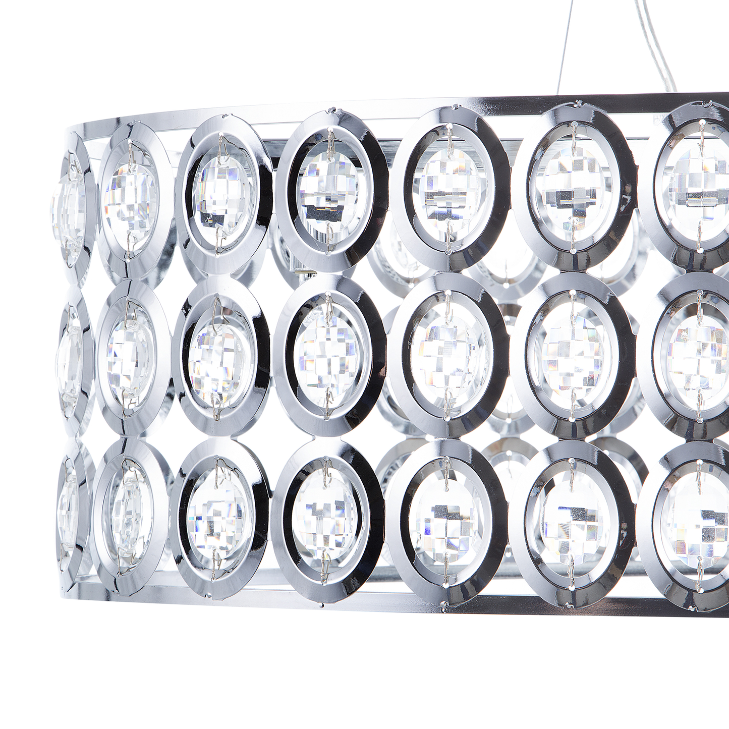 Hanging Light Pendant Lamp Silver Acrylic Crystals Open Round Shade Eclectic Design
