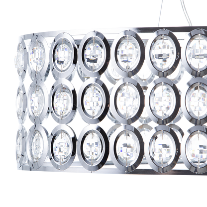 Hanging Light Pendant Lamp Silver Acrylic Crystals Open Round Shade Eclectic Design
