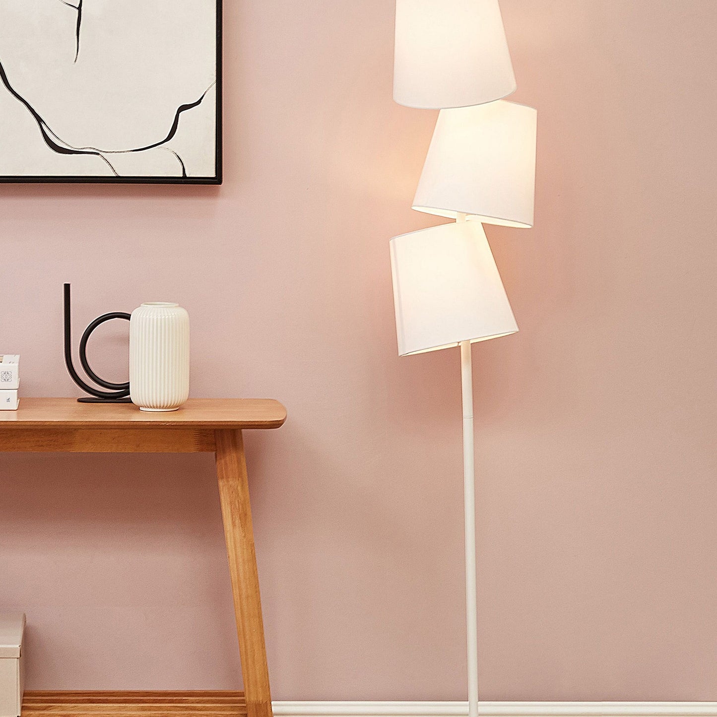 Floor Lamp Off White Fabric Metal 164cm 3 Light Adjustable