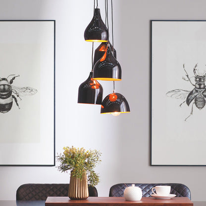 5 Light Pendant Lamp Black Metal Cluster Orange Interior