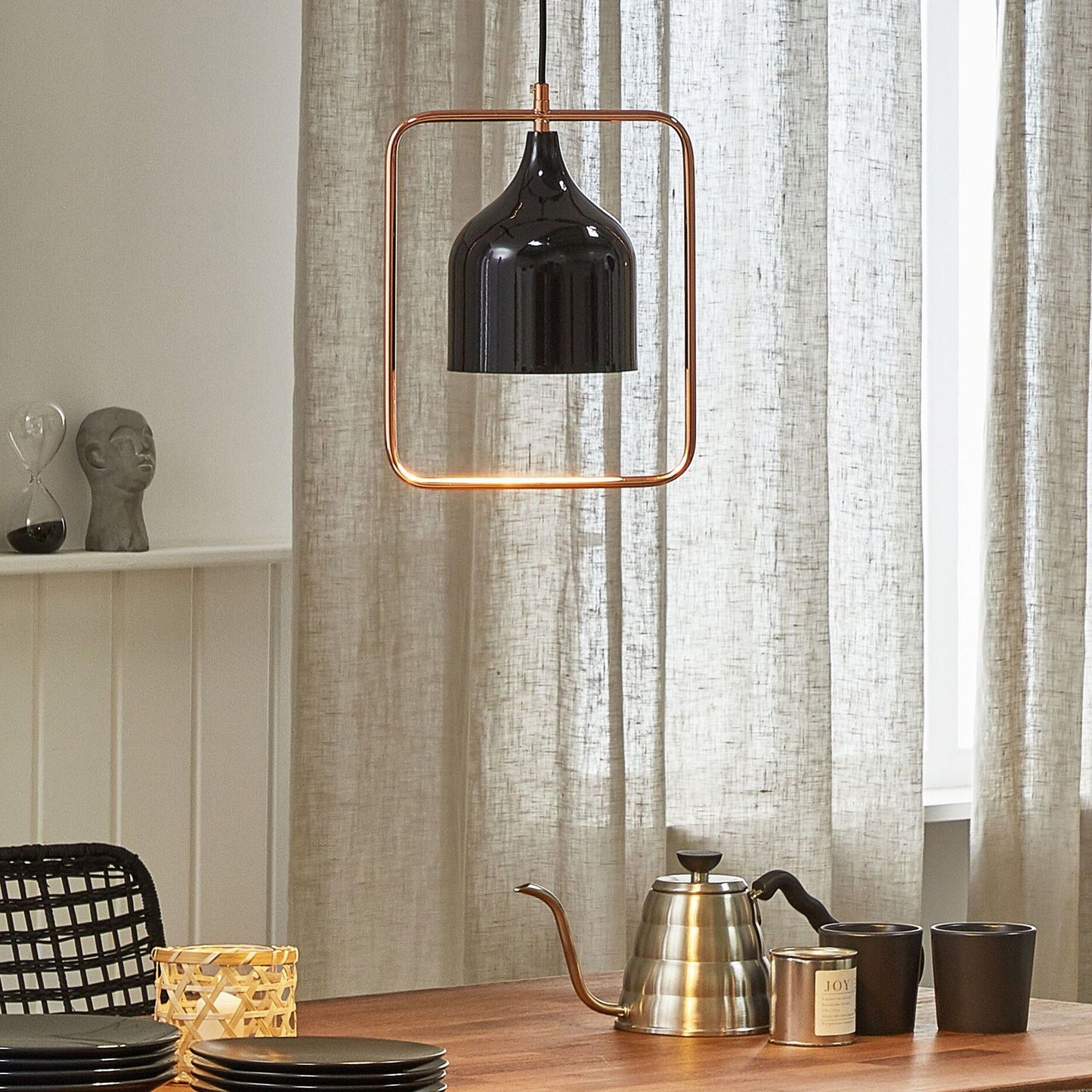 Ceiling Lamp Black Metal Pendant Copper Frame 121cm