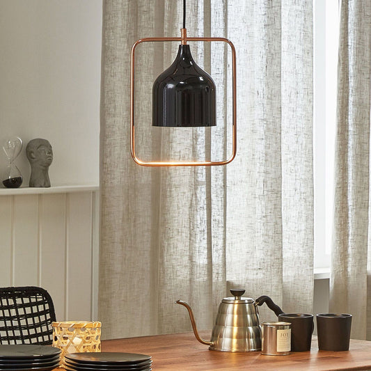 Ceiling Lamp Black Metal Pendant Copper Frame 121cm