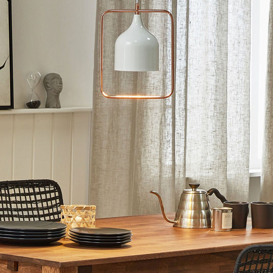 White Metal Ceiling Lamp 121cm Pendant With Copper Frame Industrial Elegance Decor