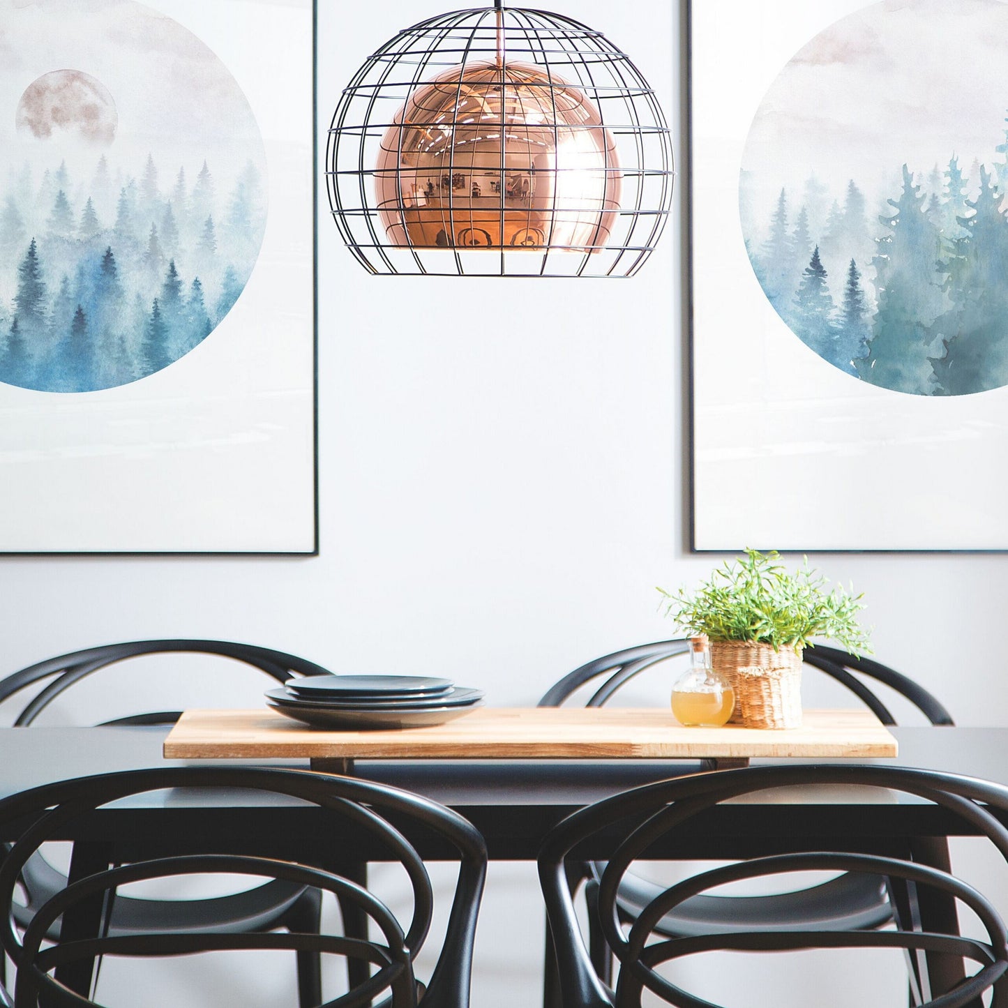 Lighting Copper Metal Pendant Lamp 128cm With Black Cage Shade Industrial Ceiling Light