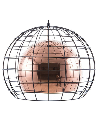 Lighting Copper Metal Pendant Lamp 128cm With Black Cage Shade Industrial Ceiling Light