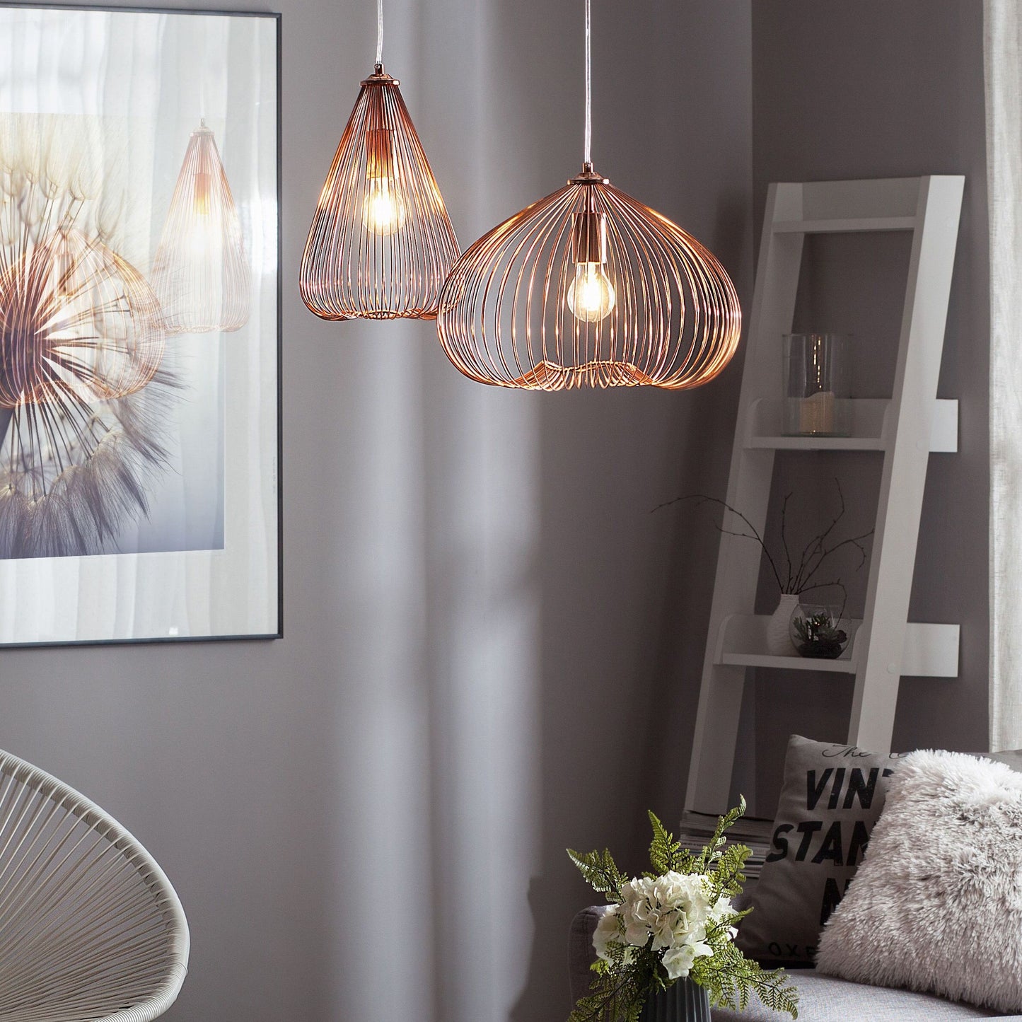 1 Light Pendant Copper Wire Cage Industrial