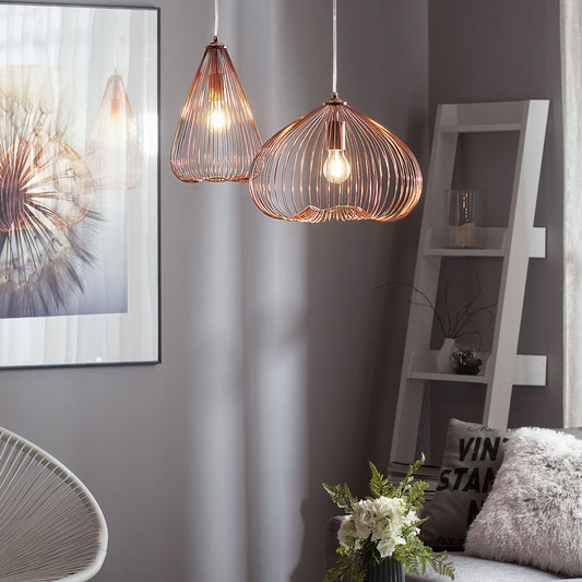 1 Light Pendant Copper Wire Cage Industrial