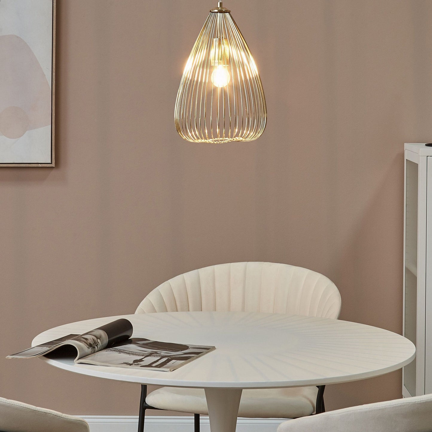 Gold Wire Hanging Pendant Lamp Geometric Cage Shade