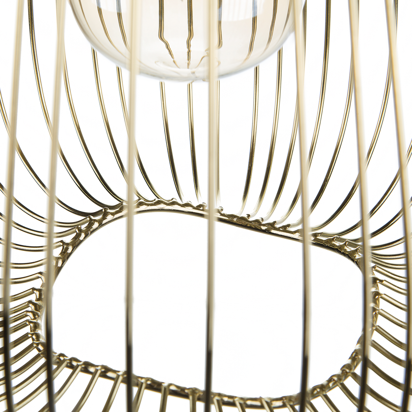 Gold Wire Hanging Pendant Lamp Geometric Cage Shade
