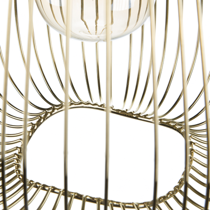 Gold Wire Hanging Pendant Lamp Geometric Cage Shade