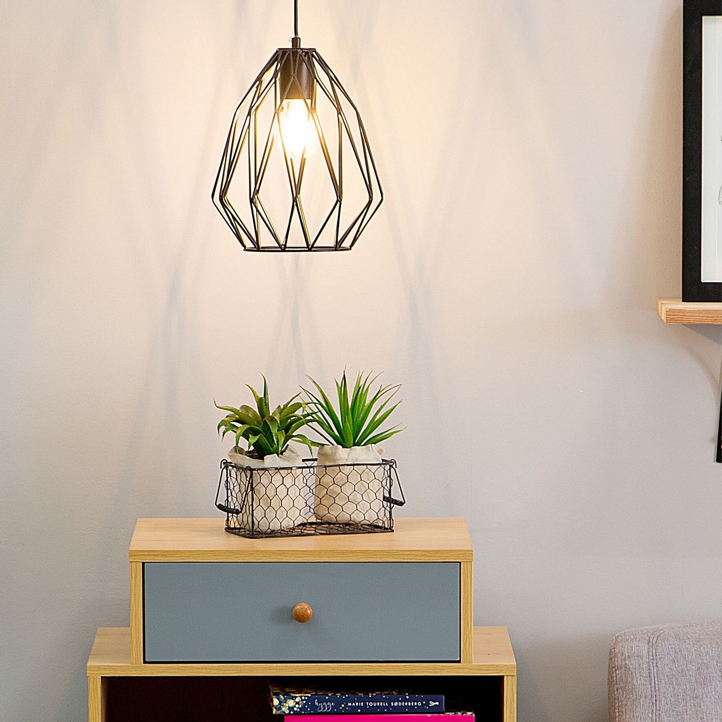 Industrial Black Cage 1 Light Pendant Lamp Openwork Wire Shade for Modern and Vintage Rooms