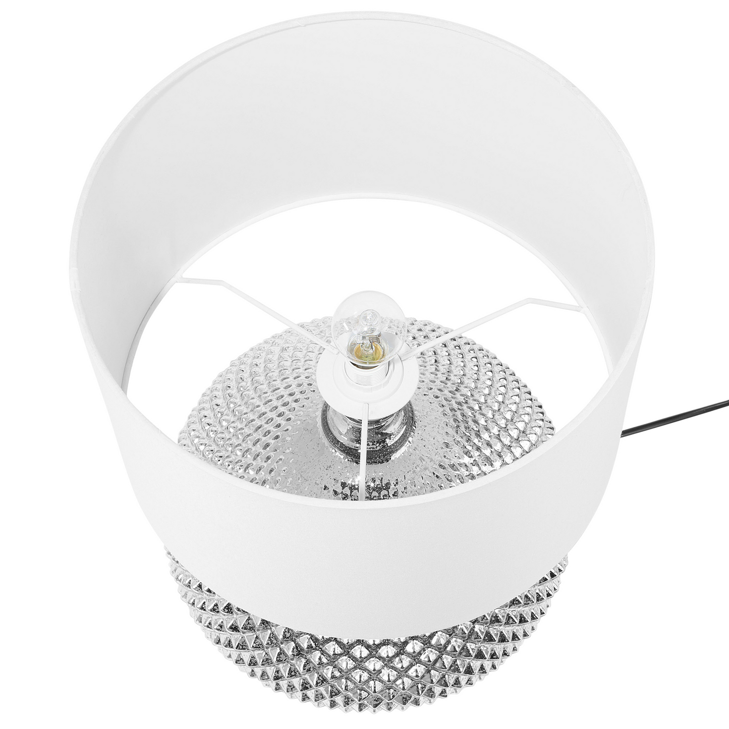 Table Lamp Studded Silver Metal Base 55H Cm White Shade