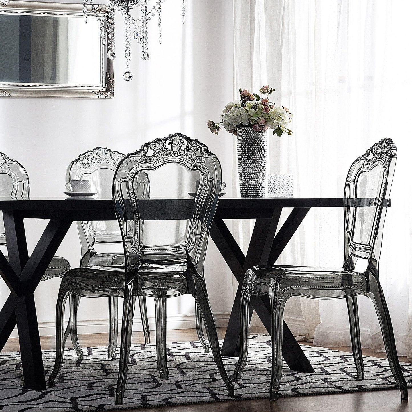 Acryluxe Vintage Modern Transparent Black Dining Chairs Set of 2