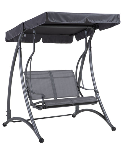 Garden Swing Grey Fabric Steel Frame 2 Seater Canopy Patio Relaxer for Modern Outdoor Spaces