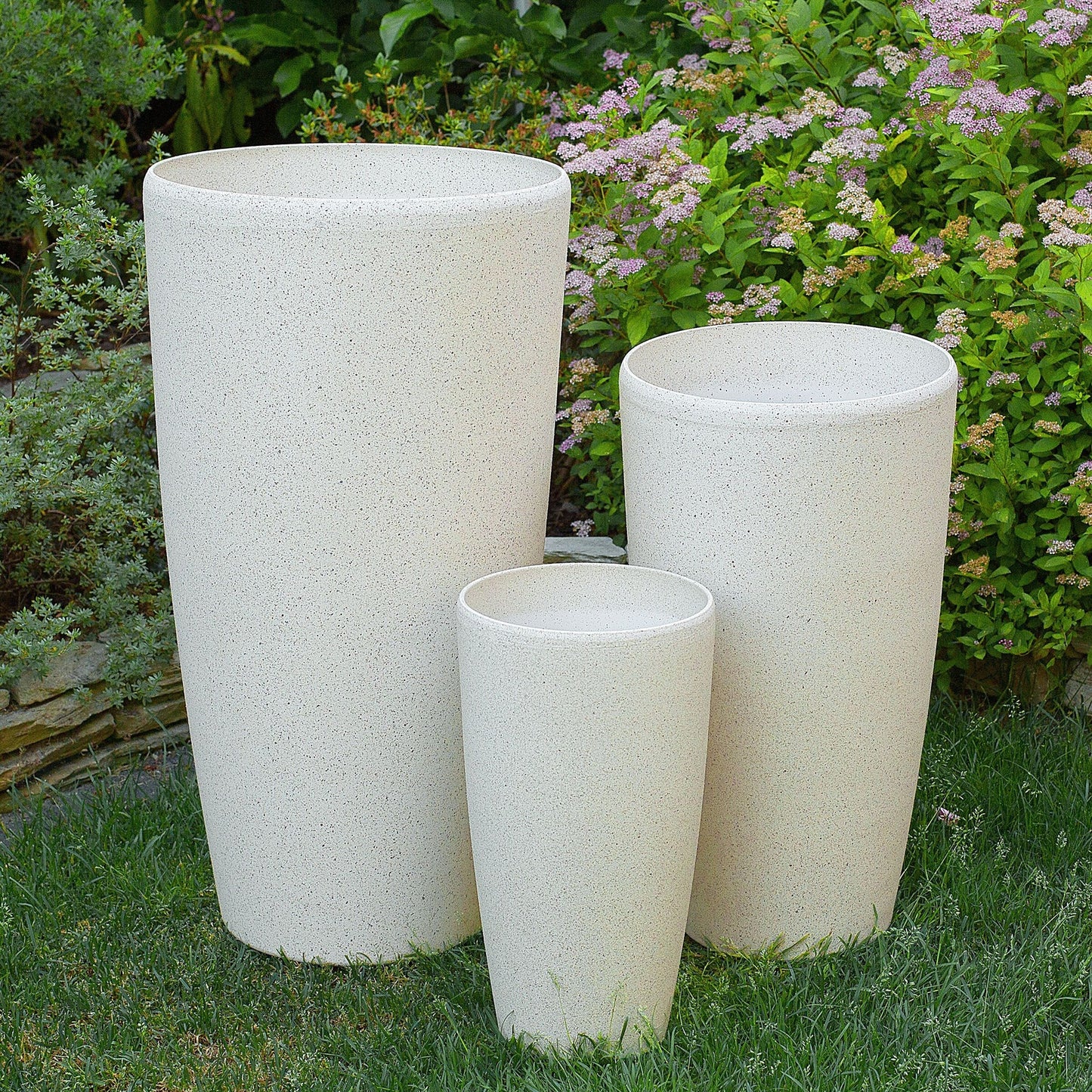 Beige Stone Tall Plant Pot 42 x 23cm Modern Minimalist Indoor Outdoor Decor
