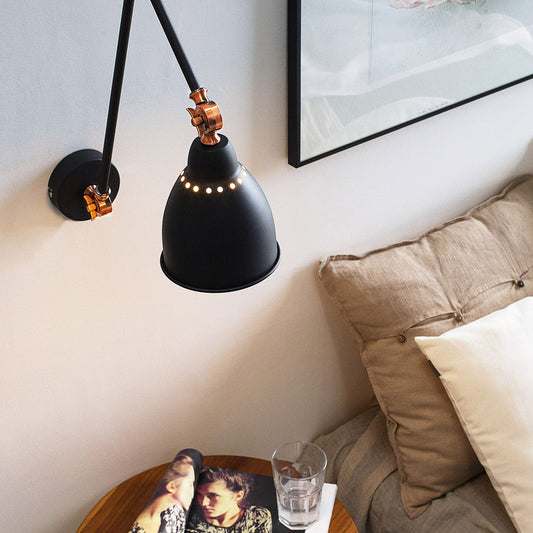 Wall Spot Lamp Black With White Metal Long Swing Arm Reading Light Modern Design
