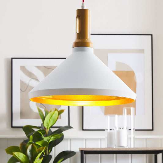 Hanging Pendant Lamp Gold And Light Wood Aluminum Cone Shade