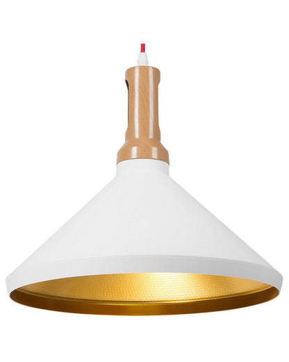Hanging Pendant Lamp Gold And Light Wood Aluminum Cone Shade
