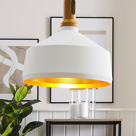 White Gold Wood Aluminum Pendant Lamp Geometric Shade