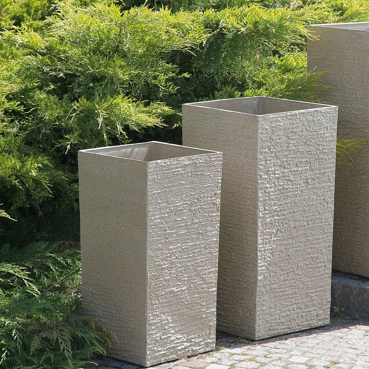 Beige Stone Tall Plant Pot 30 x 30 x 60cm Indoor Outdoor