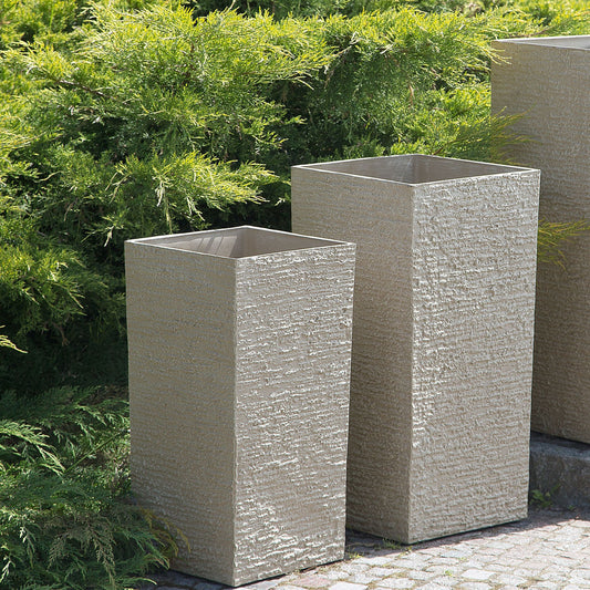 Beige Stone Tall Plant Pot 30 x 30 x 60cm Indoor Outdoor