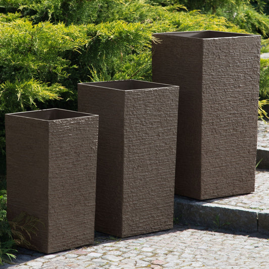 Tall Plant Pot Brownstone 30 x 30 x 60cm Indoor Outdoor
