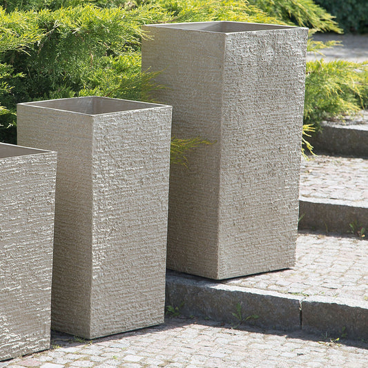 Beige Stone Tall Plant Pot 40 x 40 x 81cm Indoor Outdoor Planter