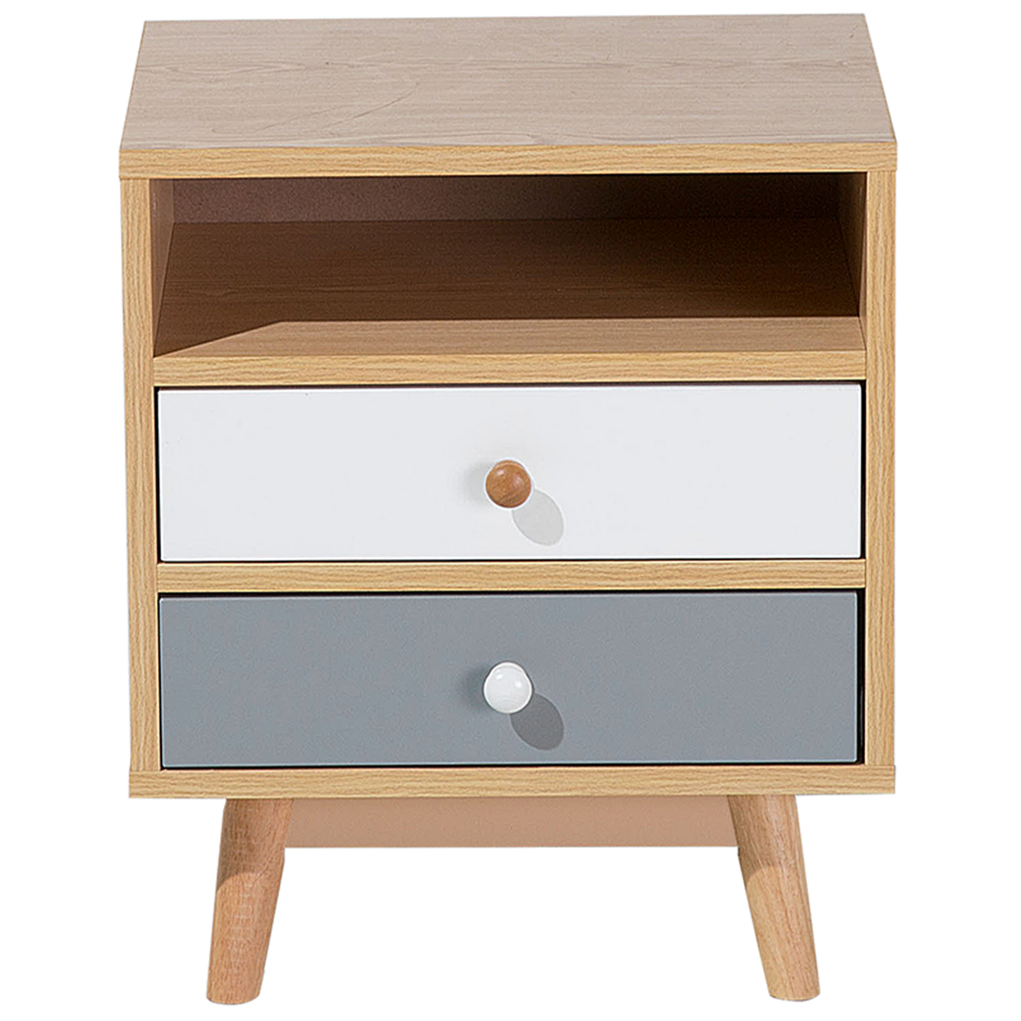 Bedside Table Light Brown With Two Drawers And Open Shelf