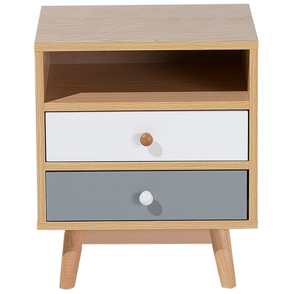 Bedside Table Light Brown With Two Drawers And Open Shelf