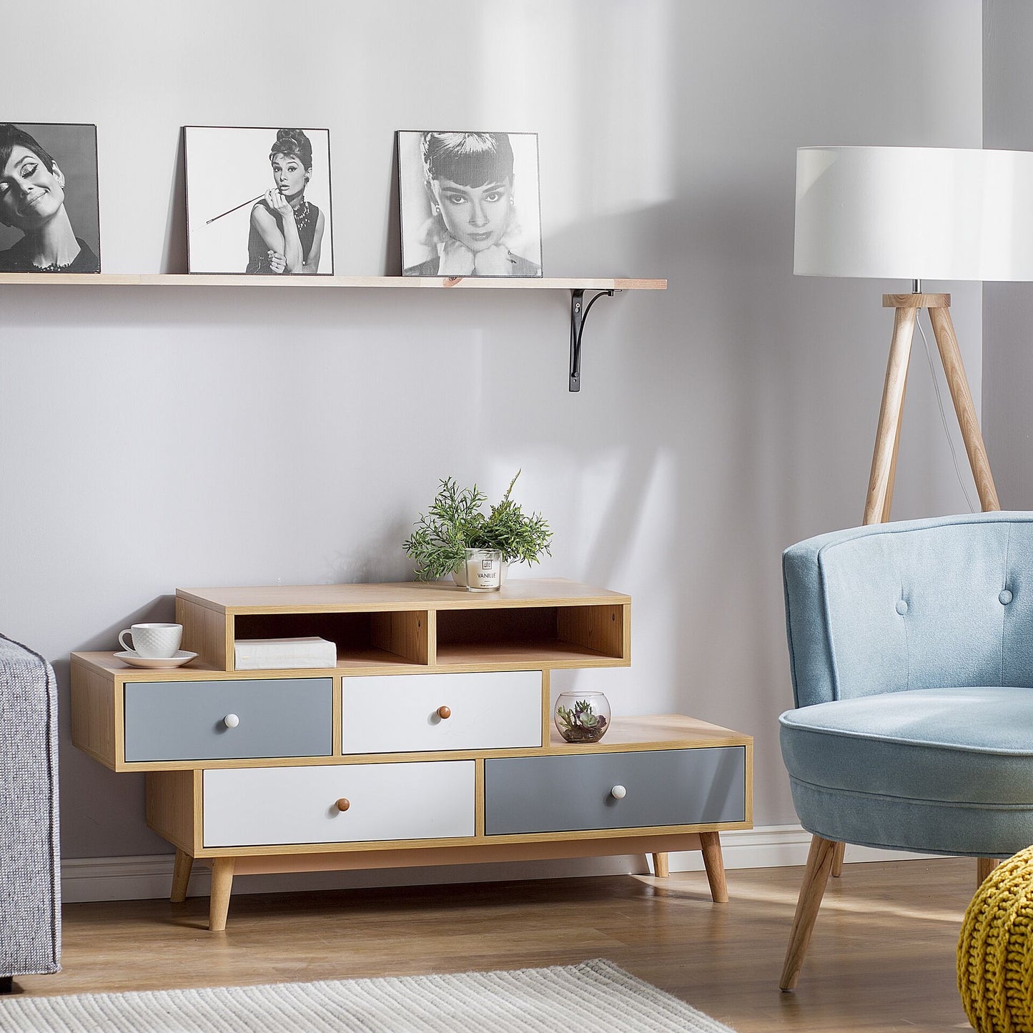Sideboard Brown 4 Drawers And 2 Shelves Asymmetric Design