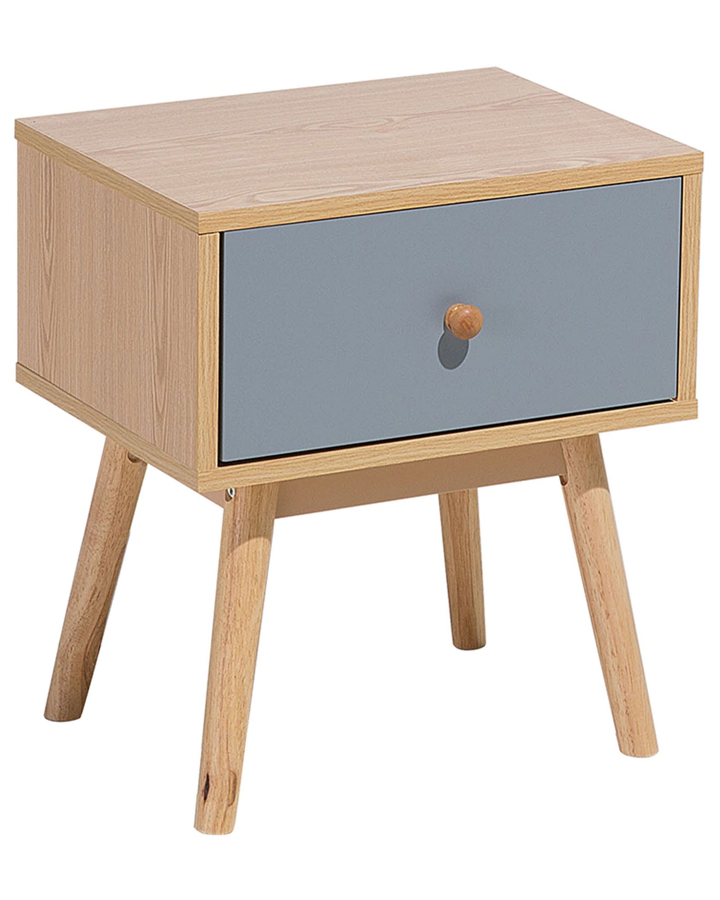 Scandinavian Bedside Table Nightstand Light Brown With Grey 1 Drawer Manufactured Wood