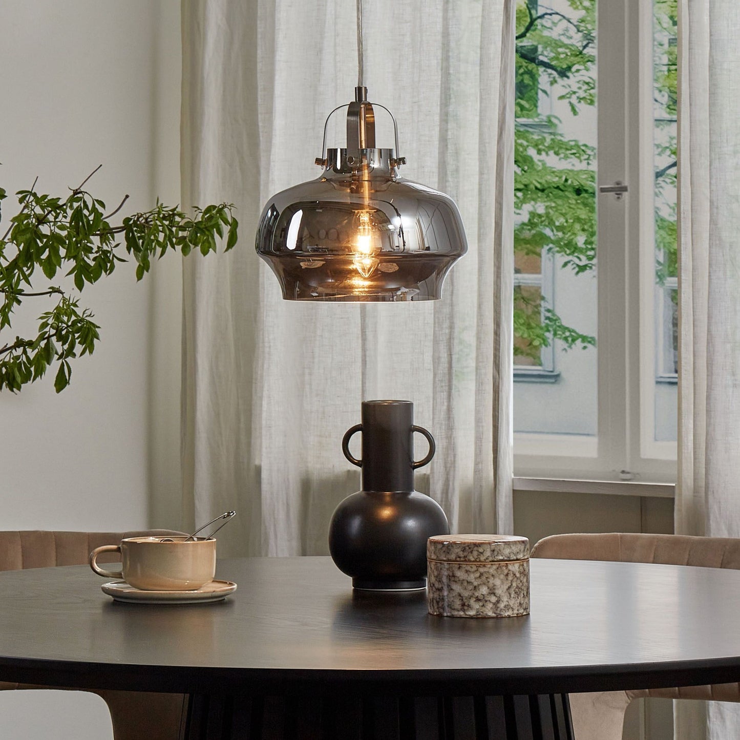 Smoked Grey Glass Pendant Lamp Industrial Ceiling Light