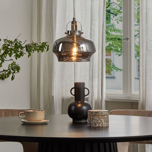 Smoked Grey Glass Pendant Lamp Industrial Ceiling Light