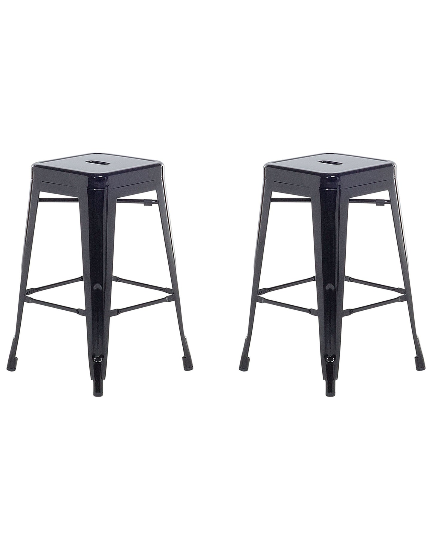 Urban Loft Industrial Bar Stools Set of 2 Black Steel 60cm Stackable Counter Height