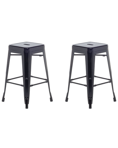 Urban Loft Industrial Bar Stools Set of 2 Black Steel 60cm Stackable Counter Height
