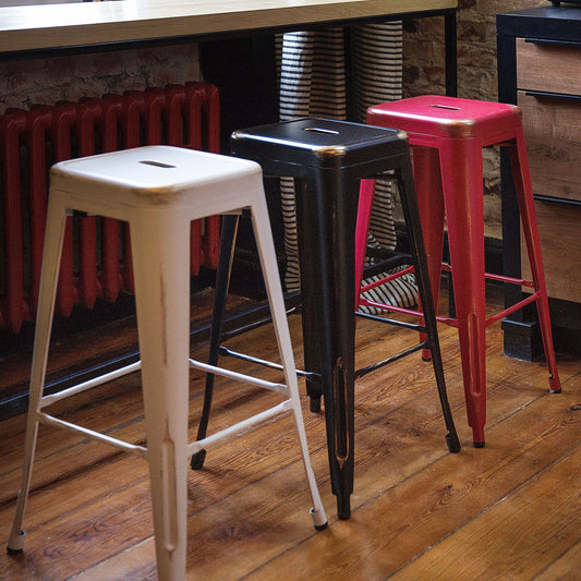 Urban Loft Industrial Stackable Bar Stools Set Of 2 Black With Gold Steel Frame 76cm Counter Height