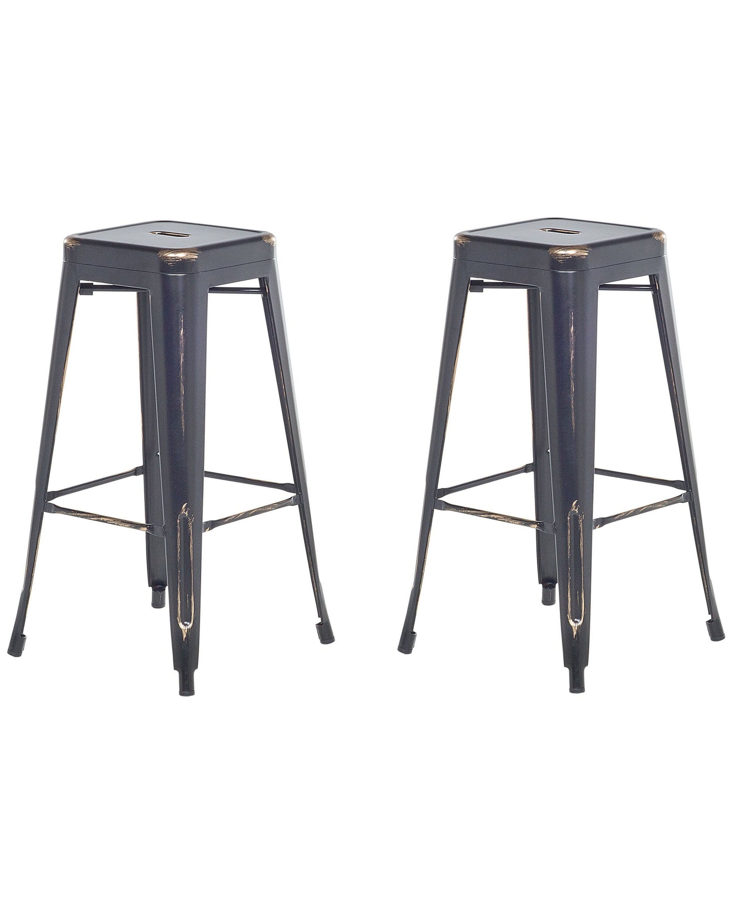 Urban Loft Industrial Stackable Bar Stools Set Of 2 Black With Gold Steel Frame 76cm Counter Height