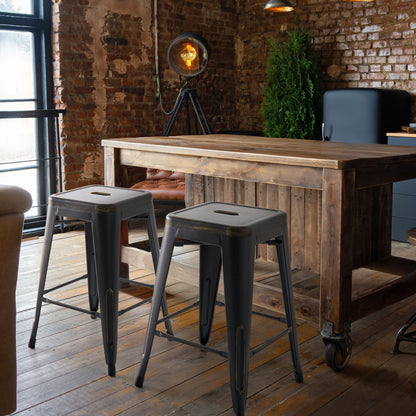 Set Of 2 Bar Stools Black Gold Steel 60cm Stackable