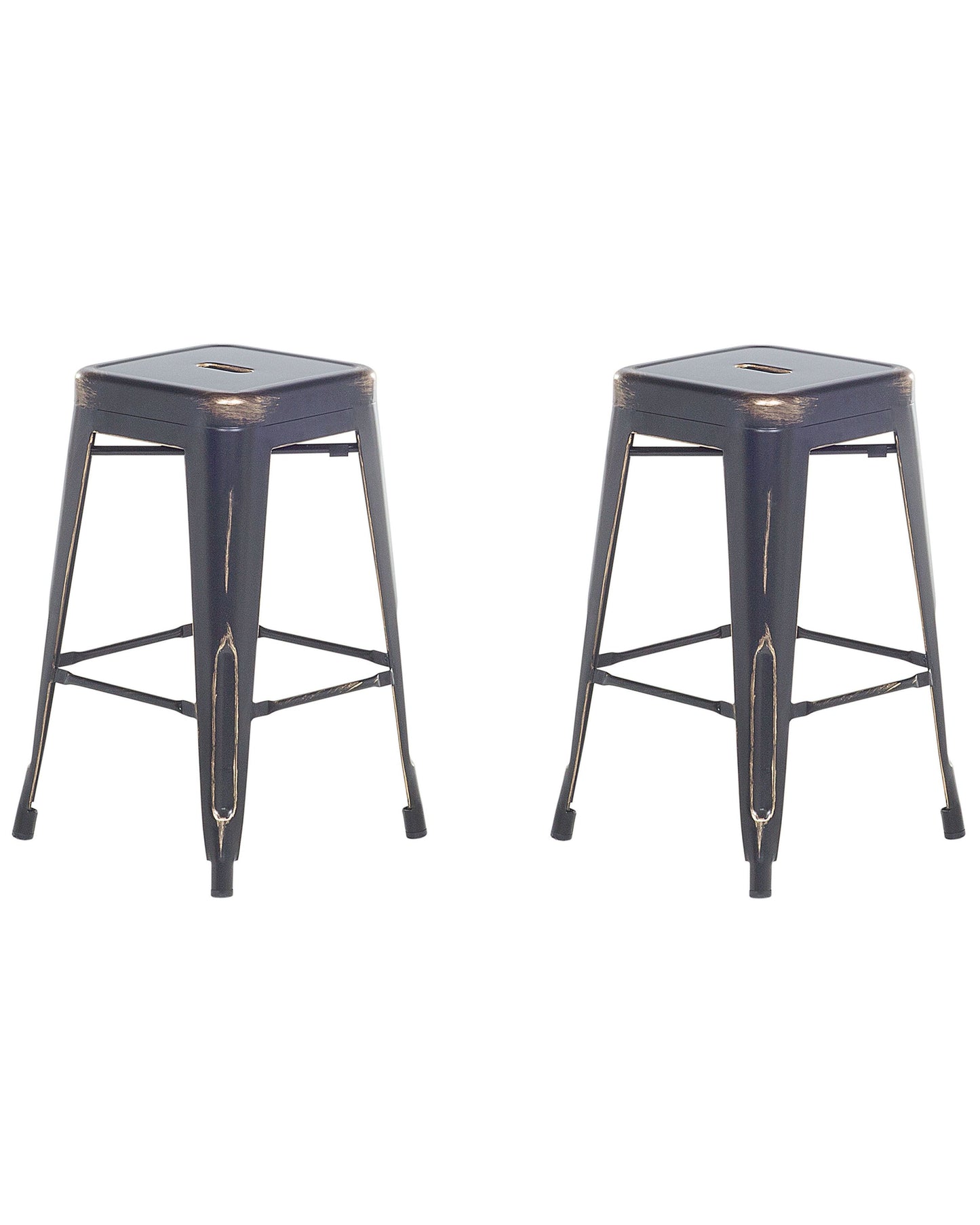 Set Of 2 Bar Stools Black Gold Steel 60cm Stackable