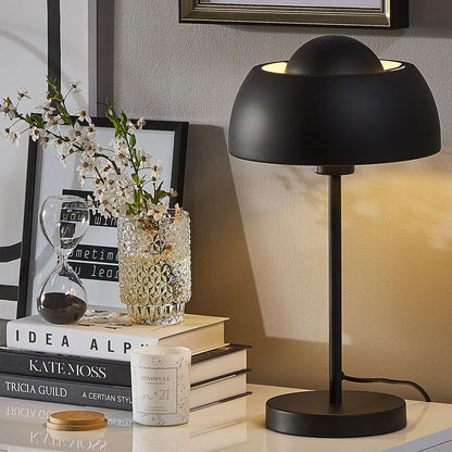 Table Lamp Black Metal Round Base Dome Shade Industrial