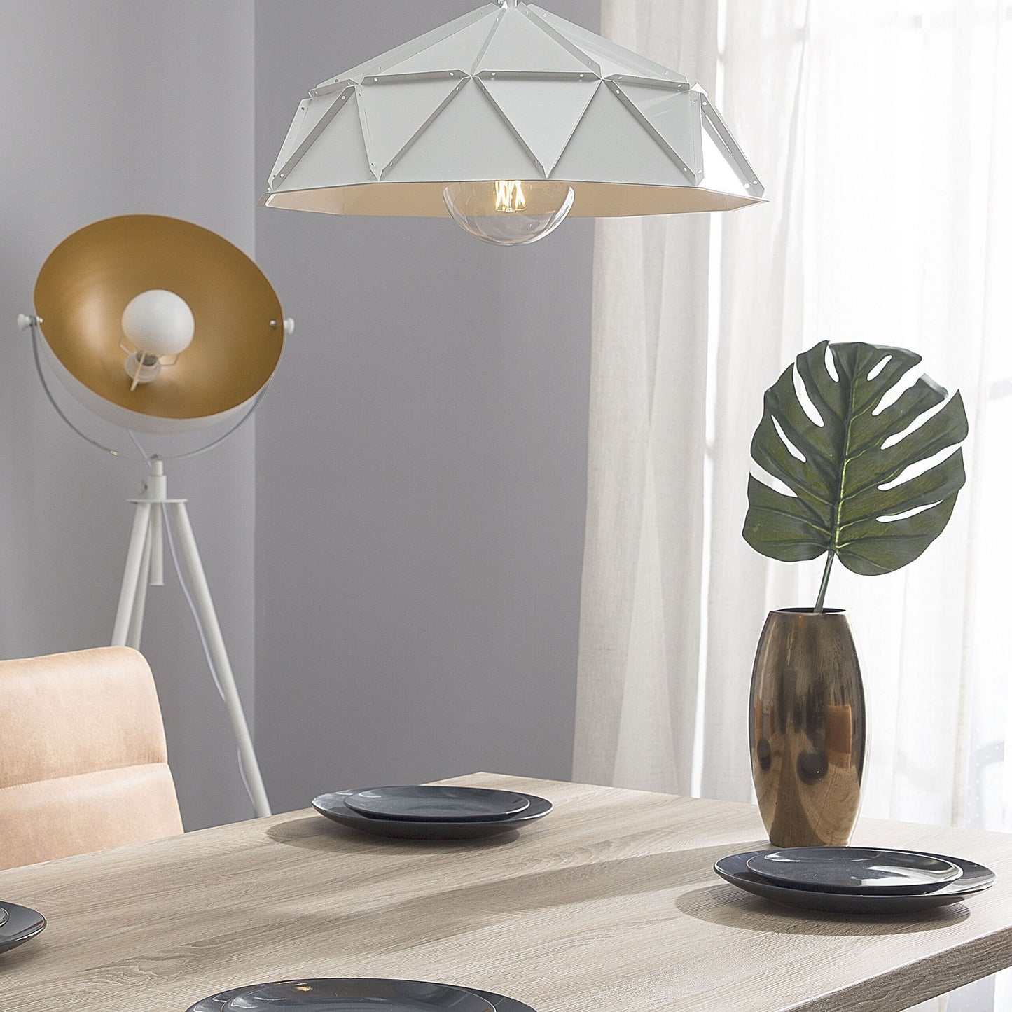 Pendant Lamp White Metal Geometric 1 Light Modern Ceiling Fixture For Living Room And Office