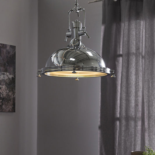 Industrial Pendant Lamp Silver Chromed Metal