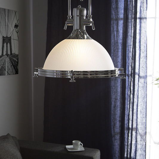 Industrial Pendant Lamp White Frosted Glass Bowl With Silver Metal Frame Task Lighting