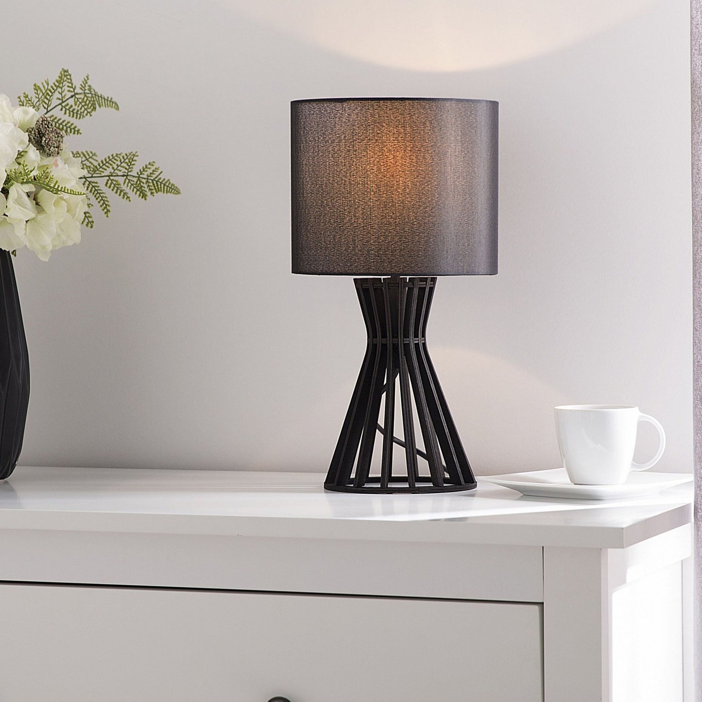 Black Wood Table Lamp With Fabric Shade Contemporary
