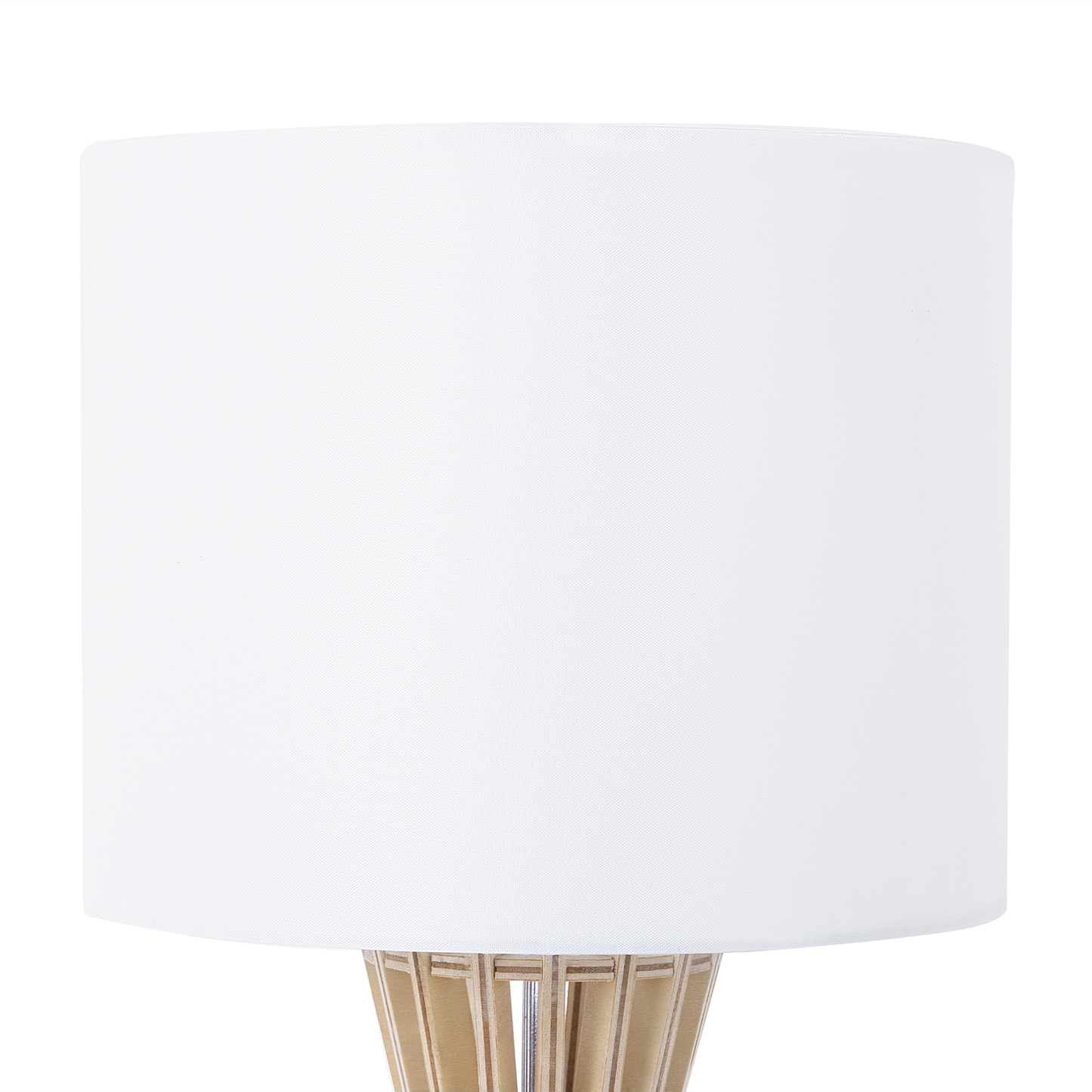 Table Lamp With Light Brown Wood Base And White Polycotton Shade For Modern Interiors