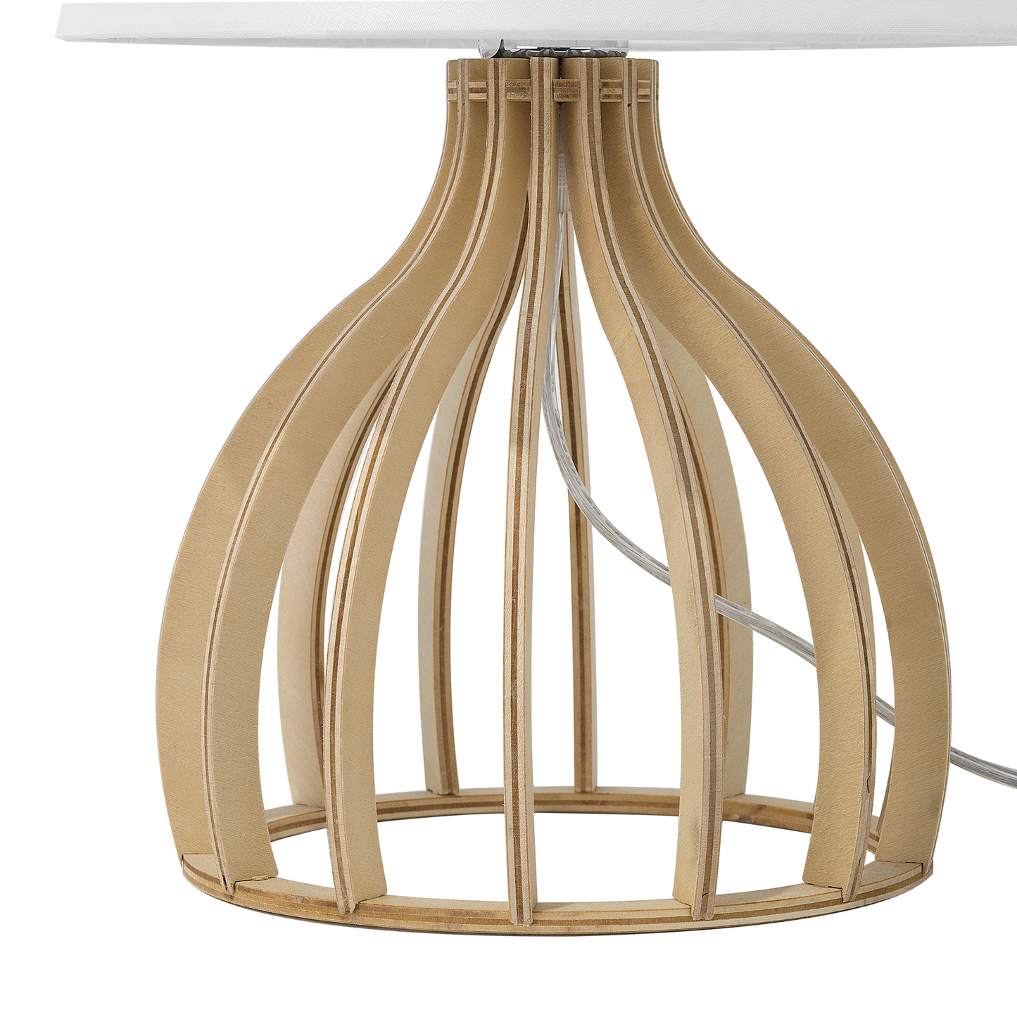 Table Lamp Light Brown Wood Base White Fabric Shade Modern